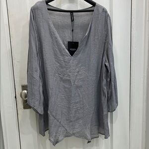 Gray V-Neck Women's Top